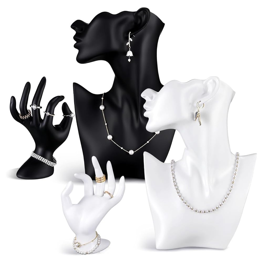 Mannequins de Présentation en Résine : Lot de 4 Supports pour Colliers, Bagues et Bracelets