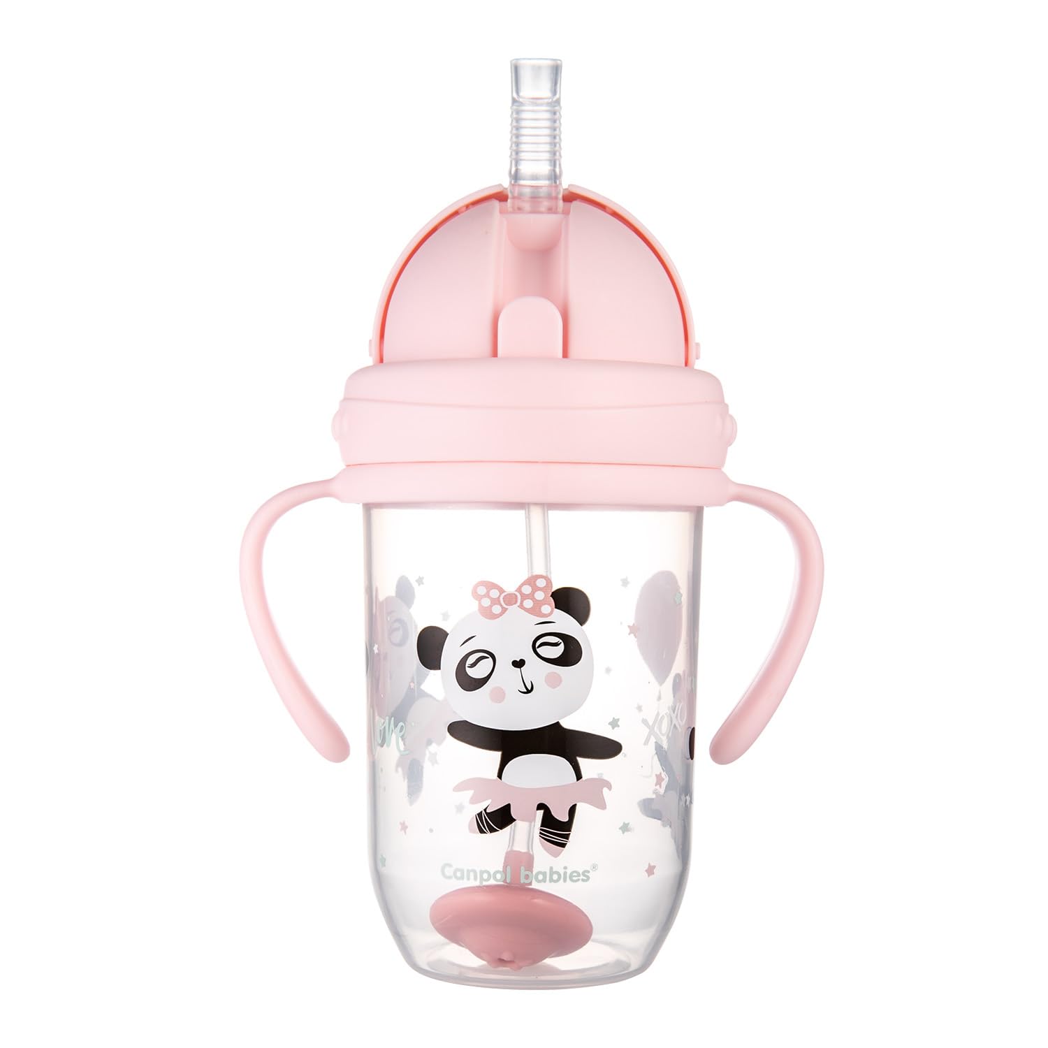 Canpol babies 56/606 Non-spill cup with weighted straw 270ml 6+m-EXOTIC ANIMALS-PINK