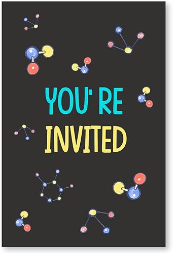 Miniatura 2 de Lindas invitaciones de cumpleaños con temática de ciencia con sobres, juego de 20 invitaciones para fiesta de ciencia loca experimentos