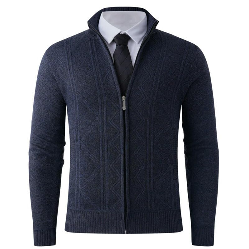 Pull en tricot à col montant homme hiver cardigan zippé chaud - 4