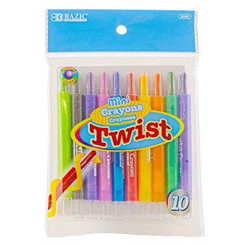 Bazic 10 Color Twistable Crayons, Mini Twist Up Propelling Assorted Color Crayon, Coloring Drawing Art Supplies For Office School Kids Children, 1-Pack #TOP12