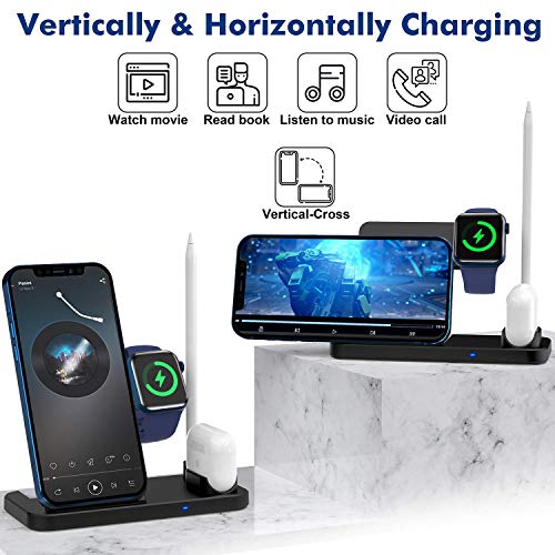 Powlaken Wireless Charger, 4 in 1 Wireless Charging Station Dock for Apple iWatch Series Se 6 5 4 3 2 1, AirPods Pro and Pencil, Charging Stand for iPhone 11, 11 Pro max, Xr, Xs max, X - Thumbnail 5