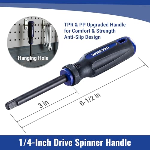 Image of WORKPRO 39PC Drive Socket Wrench Set, 1 /4'' & 3 /8'' Sockets Kit, 3 /8 inch Ratchet, Extension Bar, Spinner Handle & Adapter, Premium Black Phosphate Finish Mechanics Tool Set with Tool Box, Metric & SAE