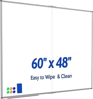 Large Magnetic Dry Erase Whiteboard for Wall - Premium Aluminum Frame, Heavy Duty Office Home School White Board with Marker & Eraser (Easy Install, Durable Surface) (60x48 inch)