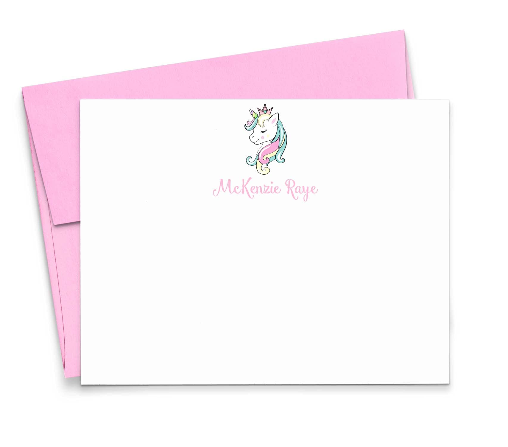 Customizable Personalized Unicorn Stationary Set for Girls (Note Cards & Envelopes)