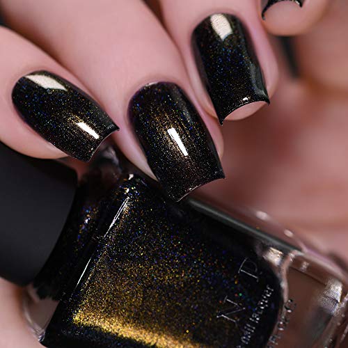 Image of ILNP Shadow Grove - Green-to-Gold Black Holographic Shimmer Nail Polish