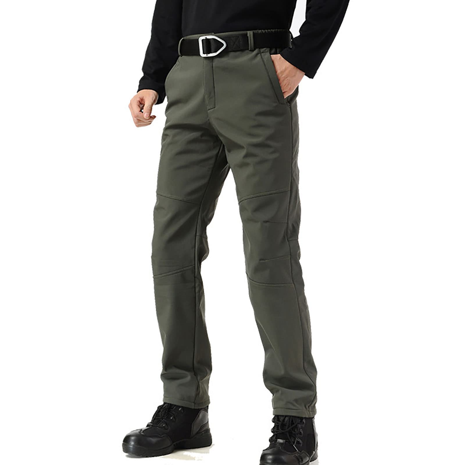 Uomo Pantaloni Trekking Invernali Impermeabile Hiking Sci Escursionismo Caldo Softshell Outdoor(Size:S,Color:Verde)