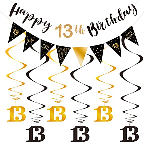 Kit kit de décoration 13e anniversaire garçon noir et or avec guirlande festive