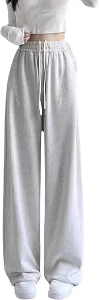 Baggy Sweatpants for Teen Girls Oversized Wide Leg Loose Sweat Pants Elastic High Waist Drawstring Athletic Casual Joggers Preppy Clothes Grey 10-12 Years