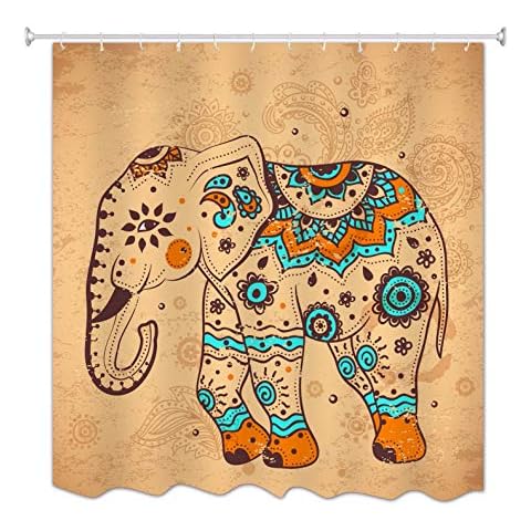 A.Monamour Cortina de Ducha Tribal Indio Elefante Cover
