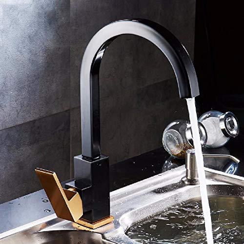 Mitigeur cuisine carré noir or rotatif pour évier épais eau chaude froide monotrou