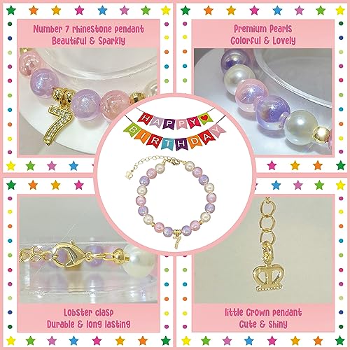 ZomefinKiu Girls 7th Birthday Bracelet - Pink, 7th Birthday Crown Box, Outfit, Jewelry, Charm Bracelet3