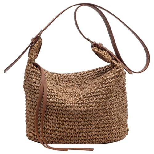 Sac de plage en paille avec fermeture éclair et grande capacité