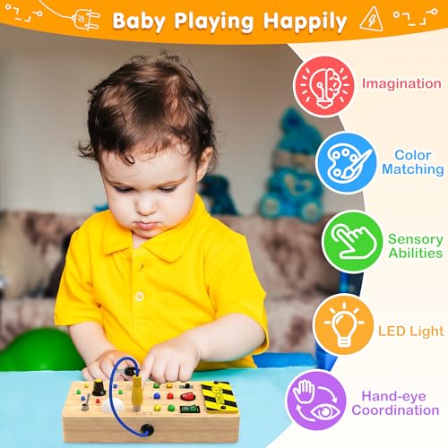 JGOBUB Montessori Toddler Toys-Baby Wooden Busy Board-Sensory Toys with Light Switch-Baby Travel Preschool Educational Learning Activities Toys-Gifts for Boys Girls Ages 1 2 3 4+ Year Old by JGOBUB - Used condition - Image 6