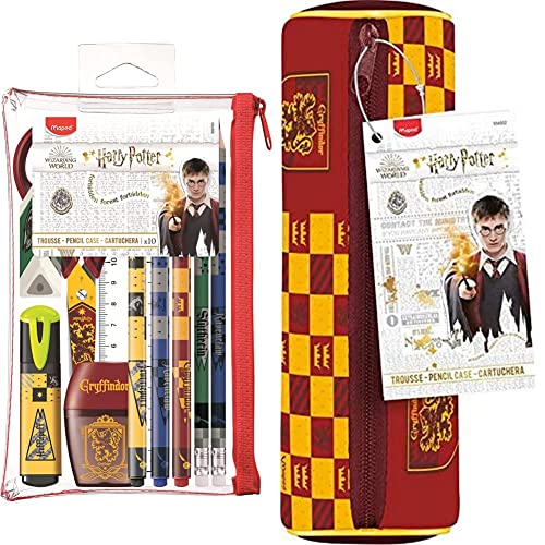 Maped - Trousse de Fournitures Scolaires Harry Potter 10 pièces - 1 taille-crayons - 1 gomme - 1 surligneur - 3 feutres pointes fines & Trousse Harry Potter TEENS - Trousse Scolaire Format Tube