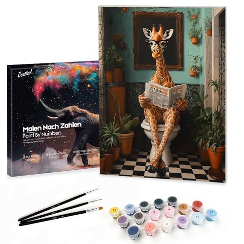 Bougimal Pintar por Numeros Adultos Animal incluir Pinceles y Pintura Acrilica, Jirafa, Con Marco 28 X 35 cm