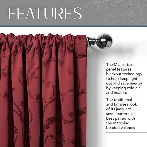 Elrene Home Fashions Mia Jacquard Scroll Blackout Window Curtain, 52" X 84" (1 Panel), Rouge #TOP2
