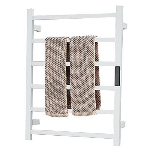 ZQFIDFYR Electric Heated Towel Rack for Bathroom, 6 Bar Wall-Mounted Towel Warmer with Timer/Temperature Control, 304 Stainless Steel Thermostat Heated Towel Rail (White Plug in)