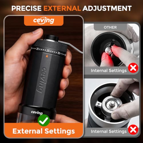 Image of CEVING World's First 60g Large Capacity Manual Coffee Grinder, Black | 40 External Settings, Portable Hand Coffee Bean Mill with Stainless Steel Conical Burr for Travel, Camping, Pour Over & Gift