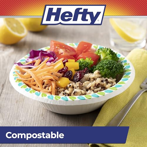 Hefty Compostable Paper Bowls, 12 oz, 30 Count, Patterned Disposable Bowls for BBQs, Parties, Holidays, Potlucks, and Everyday Use, Soak-Resistant, Made with Plant-Based Materials, Microwave Safe - image 3