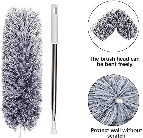 Image of Microfiber Feather Duster with Extendable Long Pole (100 Inches), Bendable Head for Cleaning High Ceiling Fans, Interior Roof, Cobwebs - Washable & Telescopic Long Handle Cleaning Tool