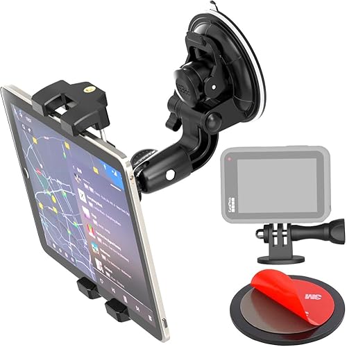 Soporte para tablet de automóvil para iPad de 4 a 13 pulgadas, Gopro, parabrisas de camión, soporte de ventosa resistente con tornillo de 14