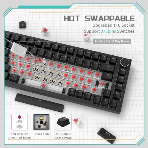 AJAZZ AK820 Mechanical Gaming Keyboard 75% Wired TKL Hot Swappable - Black - 5
