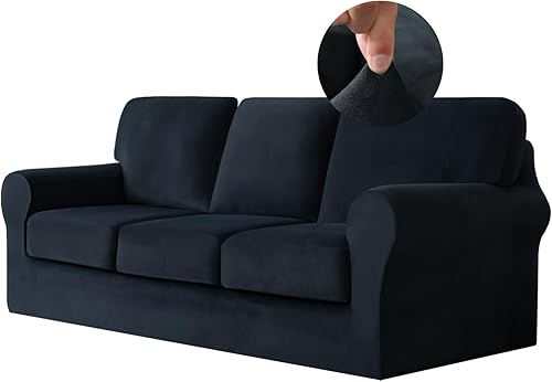 Miniatura 1 de Fundas para sofá, 357 piezas, fundas de terciopelo elástico de felpa para sofá de 3 cojines, protector de muebles suave antideslizante para sala de