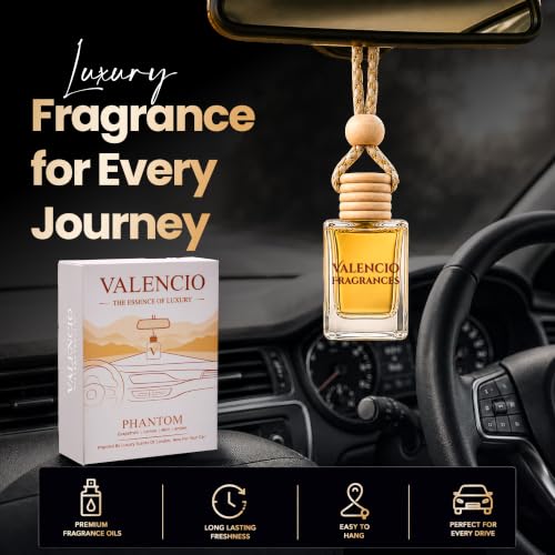 Image of Valencio Luxury Car Perfume Phantom - Lemon & Mint Hanging Diffuser | Fragrance Inspired by Body Perfumes | Natural Essential Oils | Long-Lasting Up to 45 Days | Fresh Citrus Scent