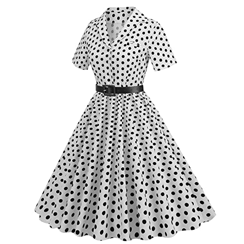 Image of 1950s Dresses for Women Vintage Rockabilly Retro Short Sleeve Tie Midi Dress Cocktail Party Evening Prom Gown