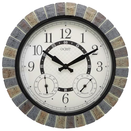 OCEST 18inch Large Indoor Outdoor Clock Illuminated Wall Clock with Thermometer Hygrometer & Night Light Waterproof Battery Operated Silent Non-Ticking Wall Clocks Decor for Patio Pool Porch Bathroom