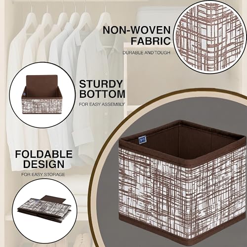 Image of Skrill 8-Piece Foldable Cloth Storage Box Set | Cube Baskets, Bins & Dividers for Closet & Dresser Drawer Organization - Brown Checks