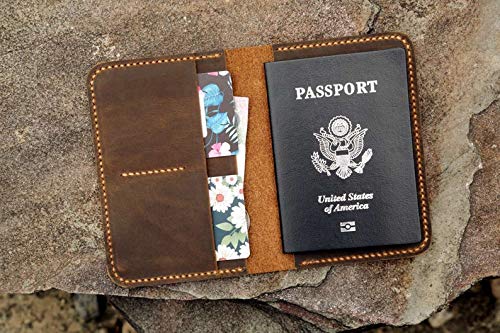 Hand Stitched Personalized leather passport card case/passport wallet/vintage retro distressed leather passport holder cover -PP005S2