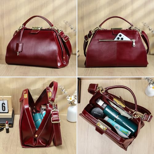 Image of CONTACTS Doctor Bag Purse for Women Luxury Leather Handbag with Lock Shoulder Bag Vintage Top Handle Bag
