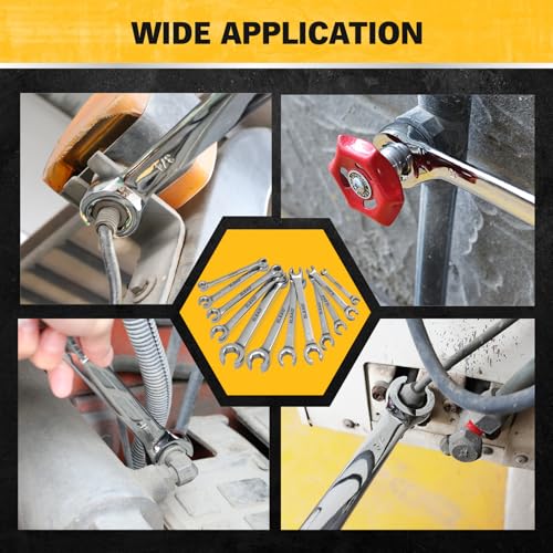Image of ELEAD 14-Piece Flare Nut Wrench Set with PTFE Tape, Metric & SAE 1 /4 inch-7 /8 inch& 6-21mm, Brake Line Wrench Set Double Open End with Organizer Pouch for Repairing and Removing Nuts