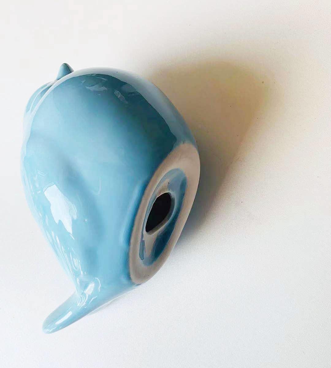 Light Blue Glazed Ceramic Bird Figurine for Home Decor