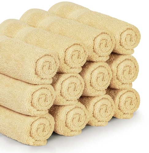 Image of Utopia Towels 12 Pack Premium Wash Cloths Set, 12 by 12 Inches, 100% Cotton Ring Spun, Highly Absorbent and Soft Feel Essential Washcloths for Bathroom, Spa, Gym, and Face, Champagne