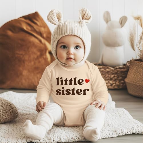 SOFEON Little Sister Onesie Bodysuit Baby Girl Long Sleeve Romper Newborn Little Sis Bodysuit Infant Sibling Outfits 0-18M2