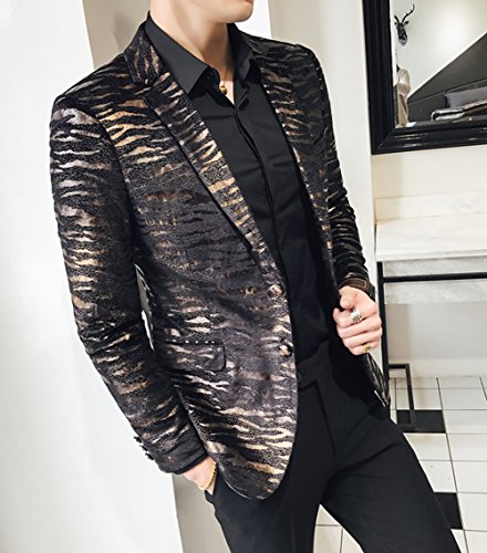 OUYE Men's Golden Leopard 2 Button Casual Blazer4
