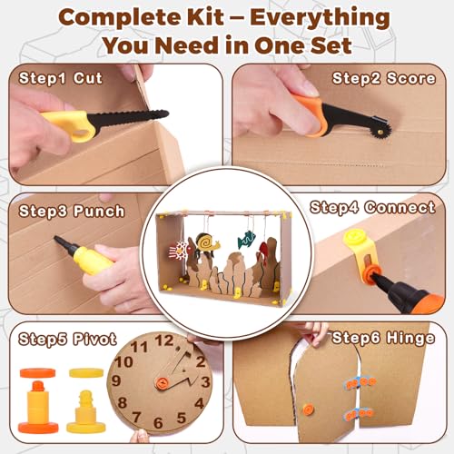 Image of Kids Cardboard Construction Tool Set with Electric Drill & Tool Belt -258PCS, STEM Building Kit for Creative Craft Projects, Educational DIY Engineering Toy for Boys & Girls