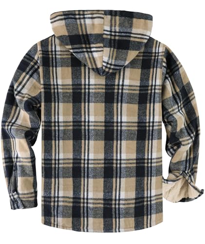 Image of Mens Plaid Hoodies Winter Zip Up Fleece Jacket Sherpa Fleece Lined Warm Flannel Jacket Coat