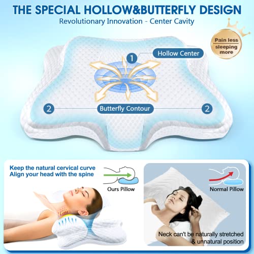 Memory Foam Pillows, Cervical Pillow for Neck and Shoulder Pain Relief, Ergonomic Contour Bed Pillow, Soft for Side Sleep Stomach Sleeping and Back Sleeper