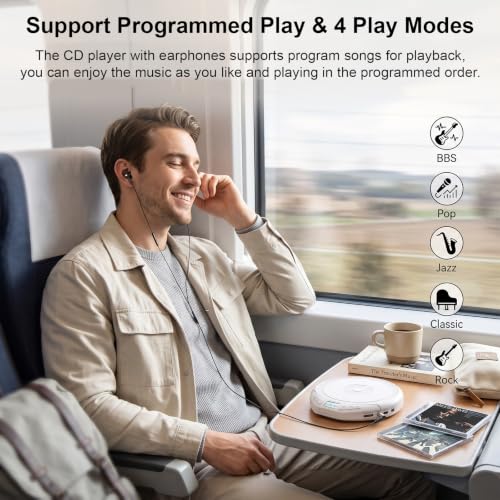 Image of Gueray Portable CD Player with Earphones CD Player for Car Support MP3 | CD Dsicman with Anti-Skip Shockproof with LCD Display Support PROG Memory Repeat Function
