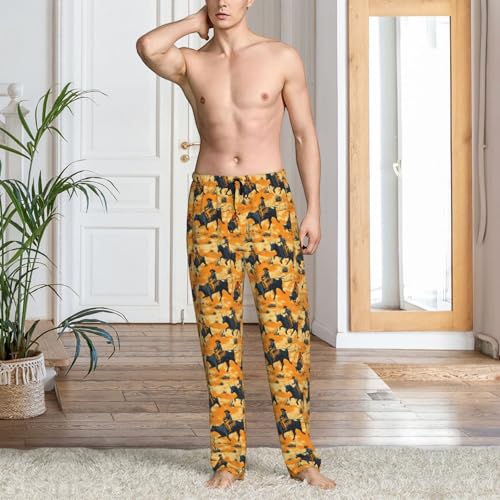 Mens Pajama Pants - Western Cowboys Riding Bulls Print Soft Sleep Lounge Pants For Men, Casual Pj Bottoms With Pockets2