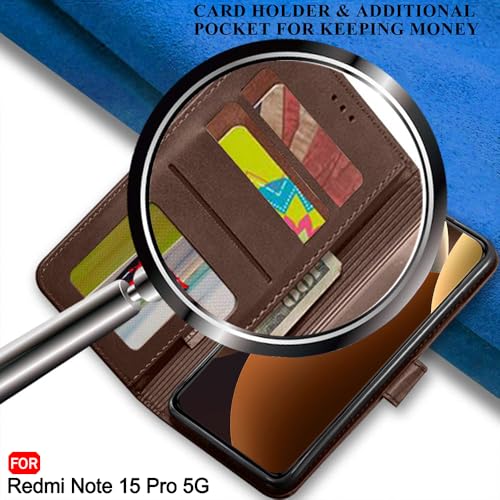 Image of TheGiftKart Flip Back Cover Case for Mi Redmi Note 15 Pro 5G | Dual-Color Leather Finish | Inbuilt Stand & Pockets | Wallet Style Flip Back Case for Redmi Note 15 Pro 5G (Faux Leather, Brown & Coffee)