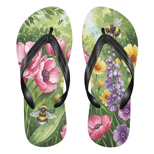 Burbuja Spring Bumblebees Garden Flip Flops for Women Men, Soft Thong Sandals Rubber Slippers for Pool Beach Essentials