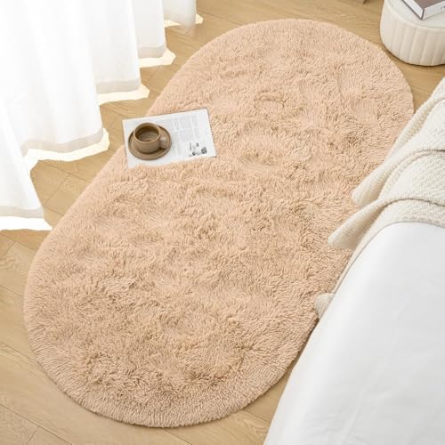 Image of 3x5 feet Soft Area Rug for Living Room and Bedroom, Modern Indoor Floor Carpet with Non-Slip Backing, Comfortable Decorative Home Decor Rug, Easy Clean & Durable- (Beige, Oval)
