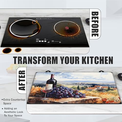 Image of Electric Stove Top Cover,Grape Wine Bottle Stove Cover for Glass Top Electric Stove,Rustic Country Heat Resistant Flat Top Stove Mat Countertop Protector, 28 x 20 Inch
