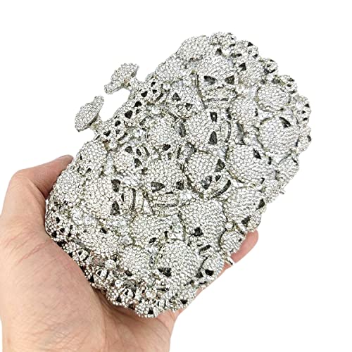 Image of Boutique De FGG Skull Crystal Clutch Purse for Women Formal Rhinestone Clutch Evening Bag Halloween Minaudiere Handbag,Mini