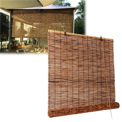 Persianas Romanas de Bambú Retro con Elevador, Persianas Romanas Impermeables, Persianas Enrollables Opacas de Bambú para Porche, Persianas Enrollables para Exteriores(W155cm x H300cm)